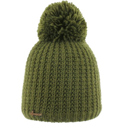 Plain hat knitted with 80% recycled plastic thread, with thread pompom