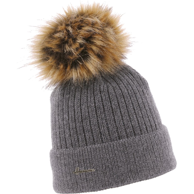 bonnet pompon fausse fourrure femme
