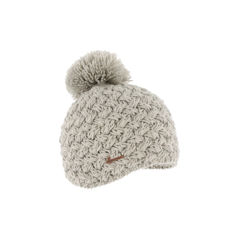 Bonnet adulte tricot croisé uni avec pompon doublé plush