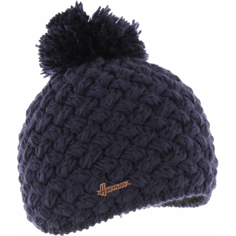 Bonnet enfant tricot croisé uni + pompon