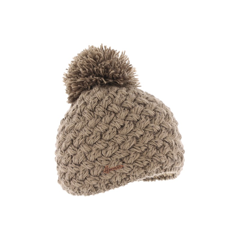 Bonnet enfant tricot croisé uni + pompon