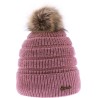 Women's plain hat with faux fur pompom lined plush