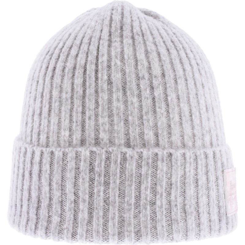 Women's mottled knit beanie with badge and turn-ups