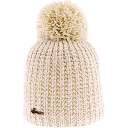 Plain hat knitted with 80% recycled plastic thread, with thread pompom