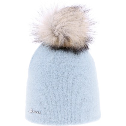 Very soft plain nylon hat with faux fur pompom