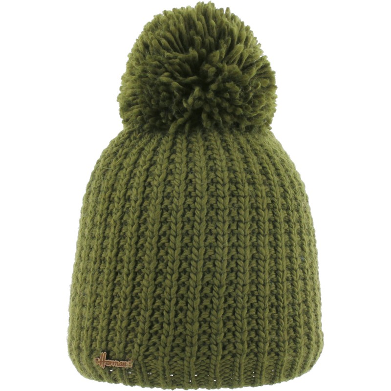 bonnet pompon en maille coloris vert