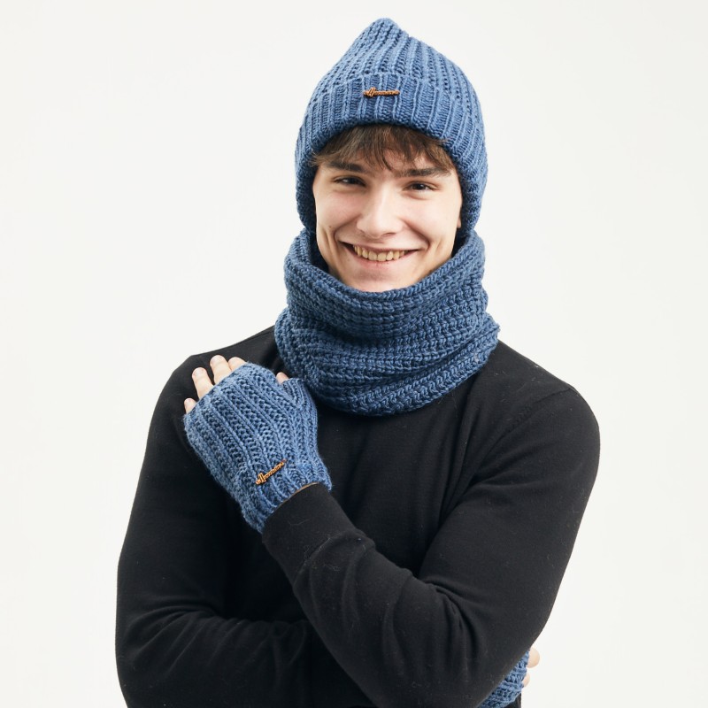 bonnet maille homme avec tour de cou et mitaines