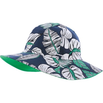 Printed hat.  Vegetal printed pattern. Big sun protection close to UPF