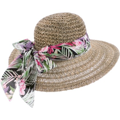 chapeau de paille femme avec foulard