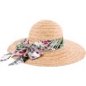 chapeau de paille femme chic avec foulard tropical